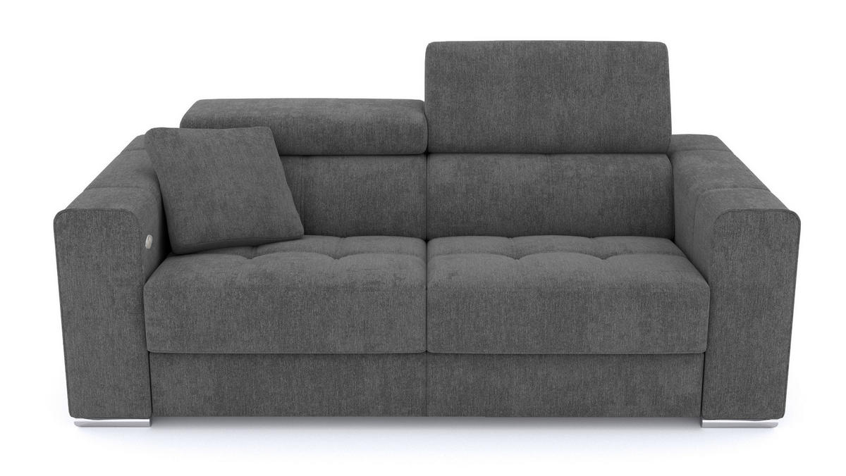 SOFA QUARTZ 3-Sitzer mit 1 Relaxfunktion, dunkelgrau - Dunkelgrau/Silberfarben, Holzwerkstoff/Textil (204/80/102cm) - Courtois Laville