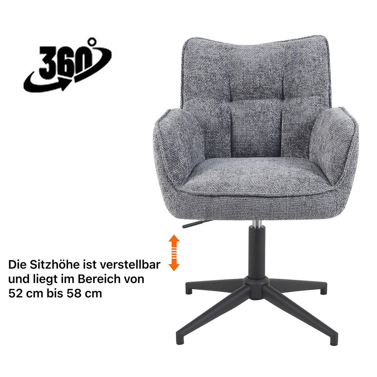 BÜROSTUHL Mika-Lea - Schwarz/Grau, Textil/Metall (59/81/66cm) - DUBI Möbel