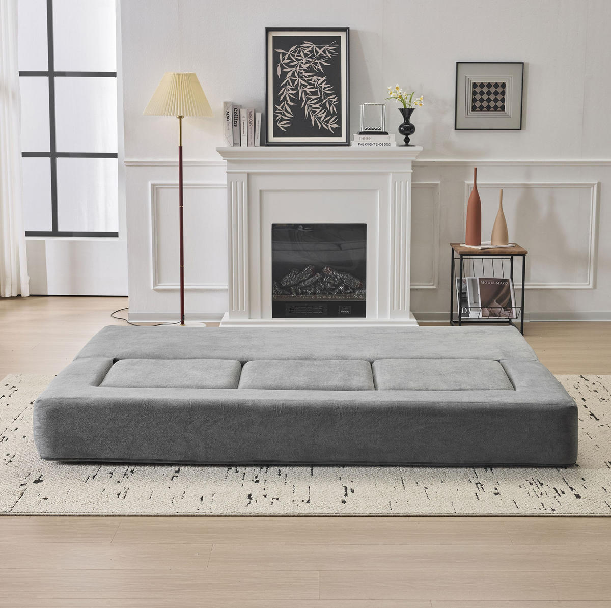 BODENSOFA modular als Schlafsofa Chenille Grau - Grau, Kunststoff (75.5/50/201cm) - Meubliv