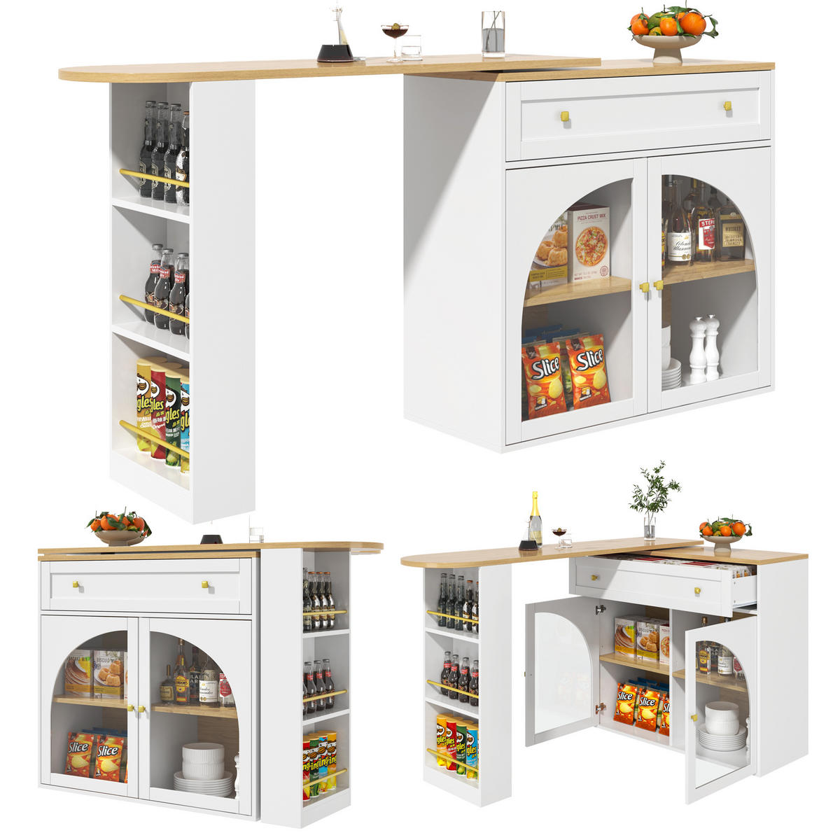 BAROVÝ STŮL otočný a výsuvný s úložným prostorem, bílý - bílá, kompozitní dřevo (39/204/104cm) - Urban Meuble