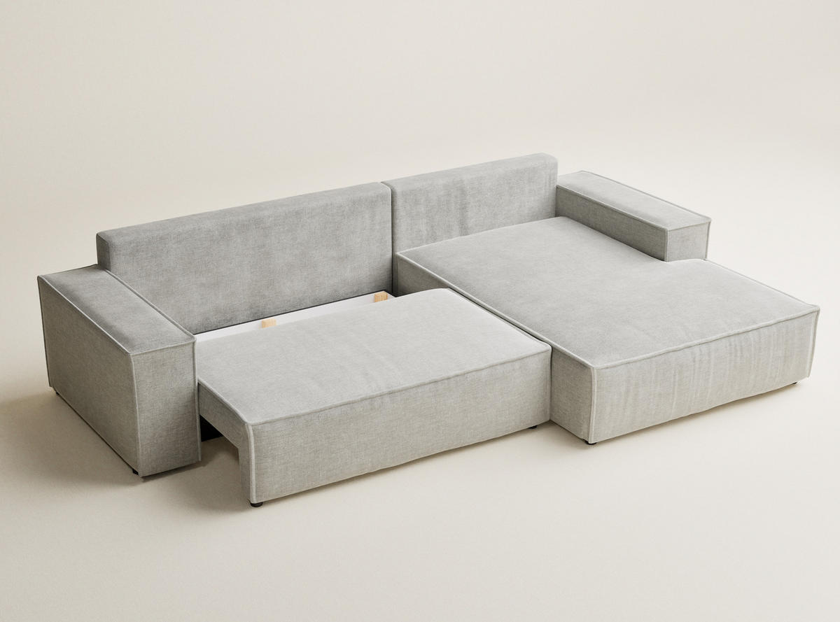 ECKSOFA Maze Grau Chenille-Stoff - Rechts Seite - Schwarz/Grau, Holz/Holzwerkstoff (294/185cm) - Maison de Reve