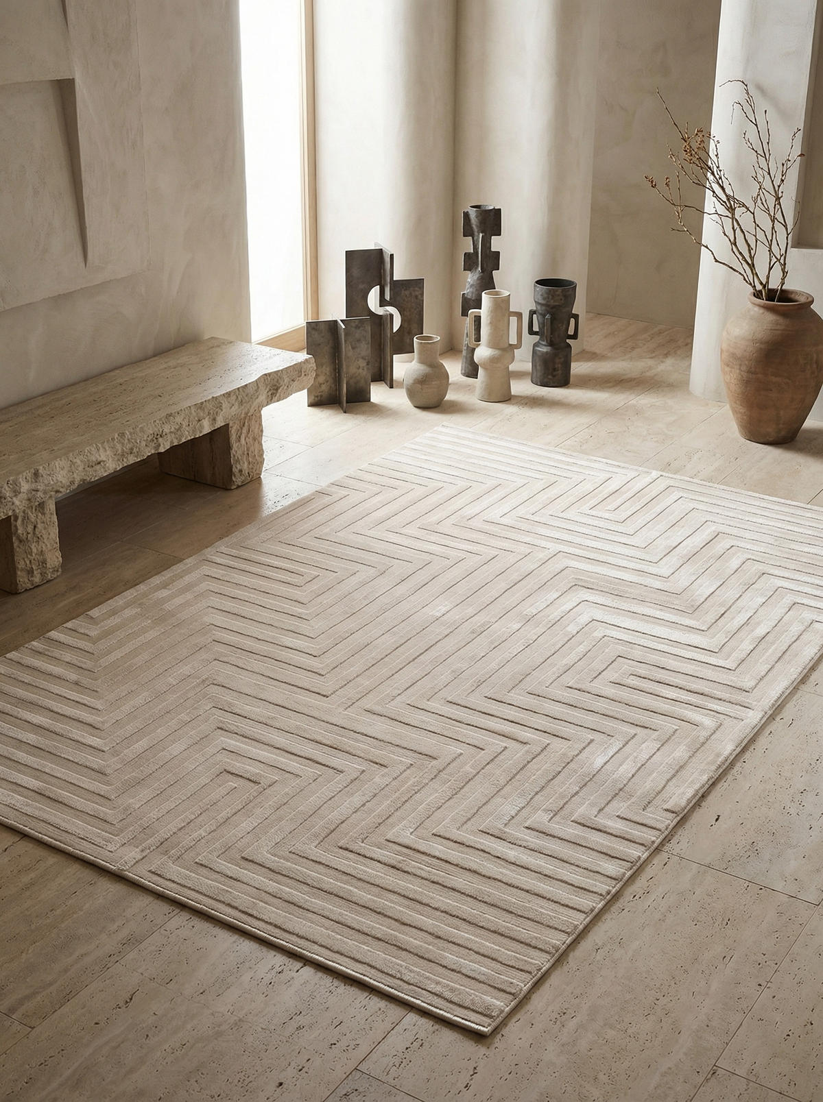 TEPPICH Schlafzimmer Hoch-Tief Elegant Waschbar Esszimmer Schadstoffgeprüft Beige 120x170 cm – ILLER - Beige, Textil (120/170cm) - KADIMA DESIGN