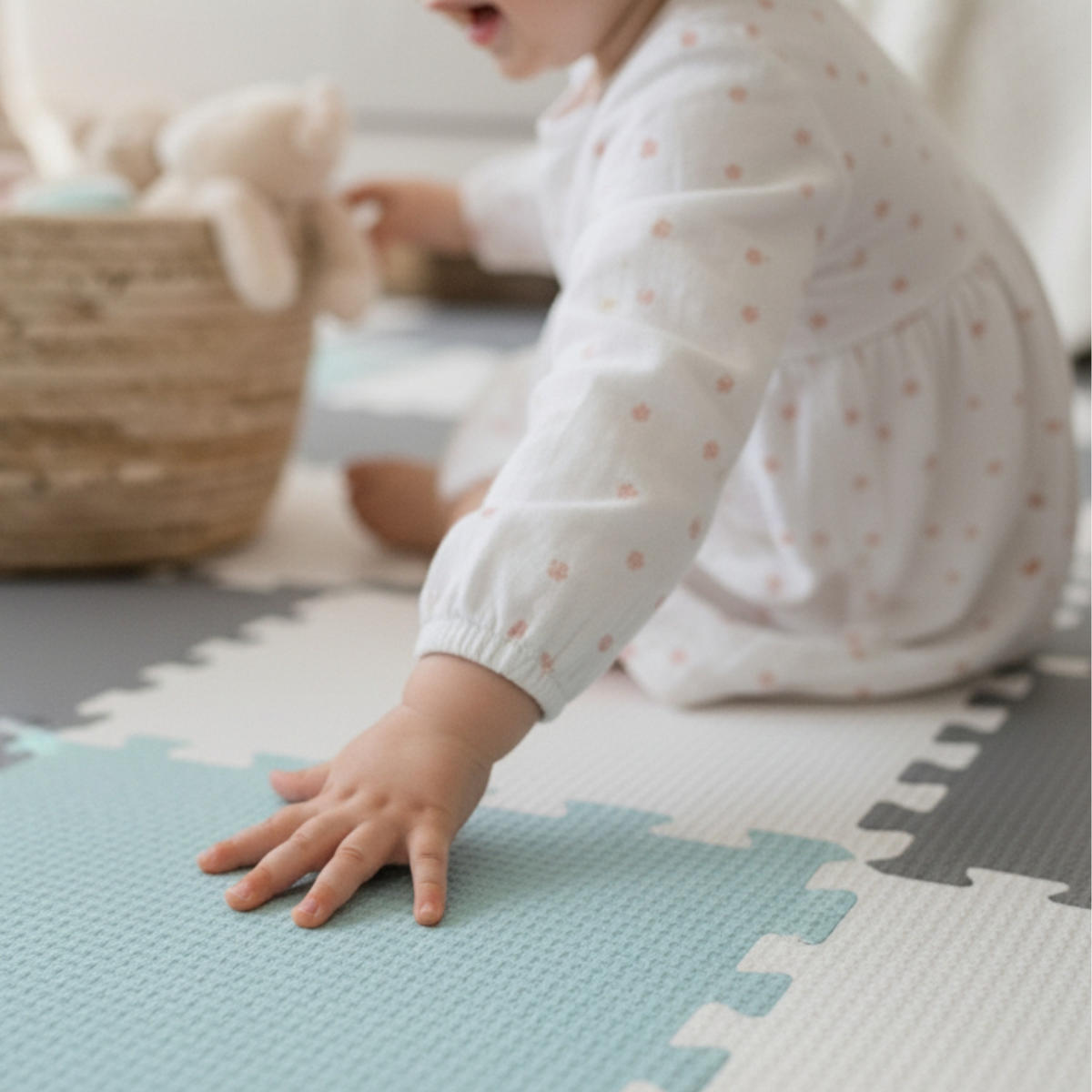 SPIELMATTE ab Null - 270/90/1 cm Puzzlematte Mint/Grau/Weiß - Multicolor, Kunststoff (30/30cm) - Littletom