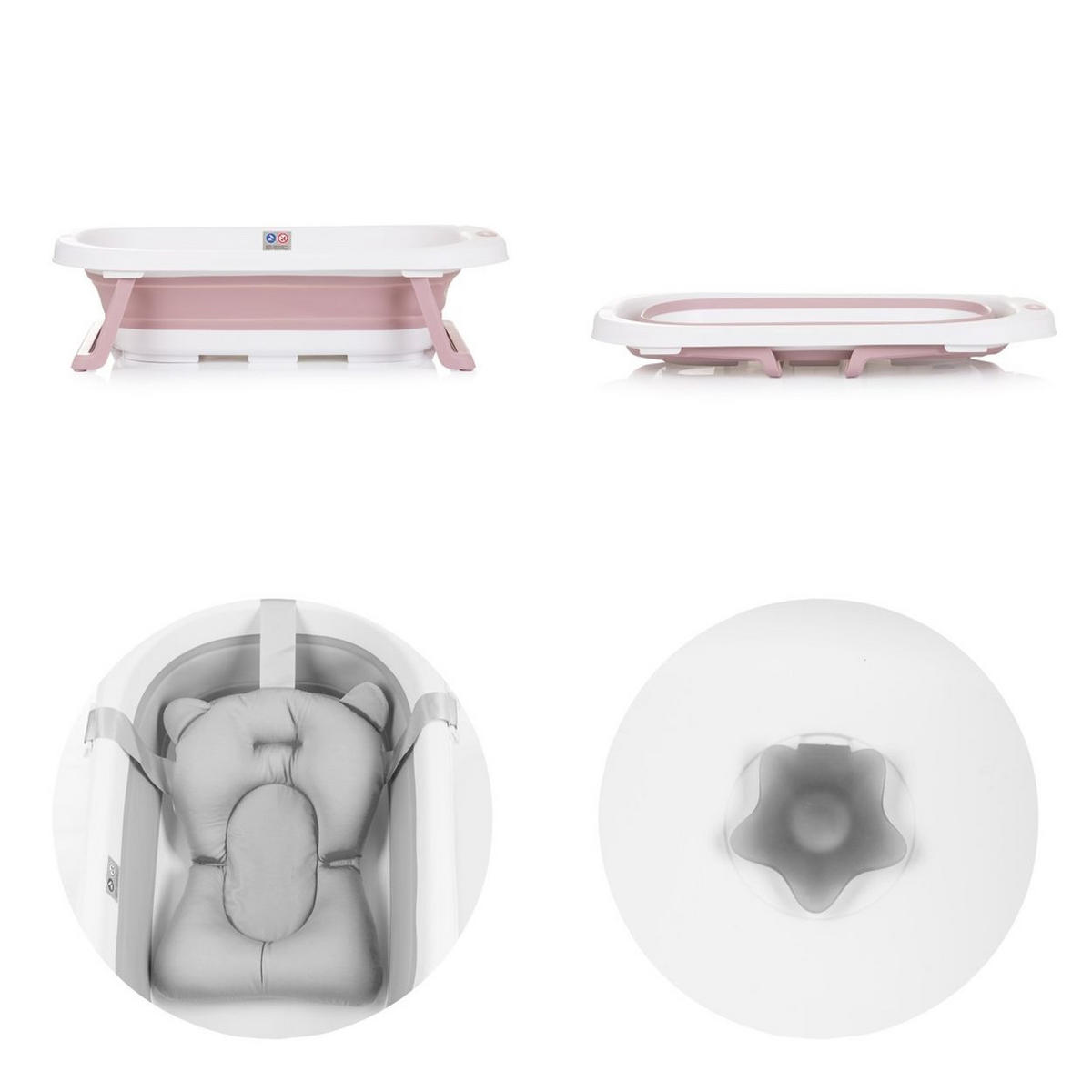 BABYBADEWANNE Isla 80 cm rosa mit Badekissen faltbar, integrierter Wasserablauf - Rosa, Kunststoff (50/80cm) - Chipolino