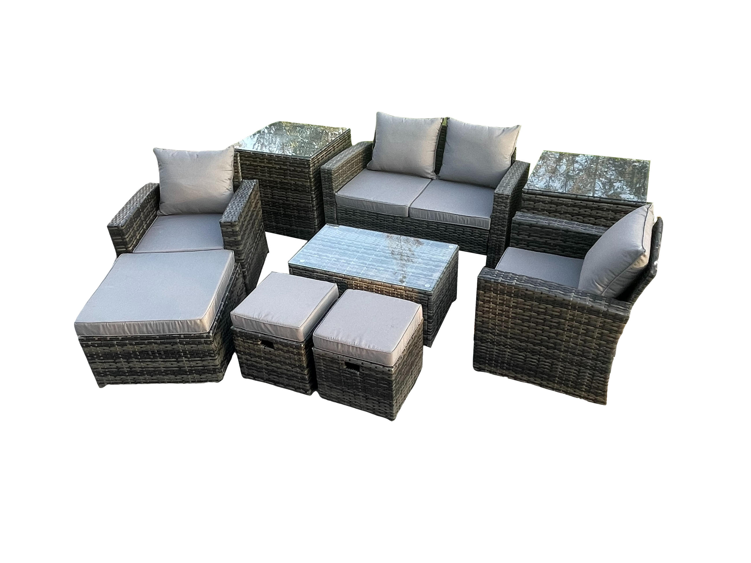 GARTENSOFA Hohe Rückenlehne Polyrattan Dunkelgrau 7-Sitzer - Dunkelgrau, Metall - Fimous