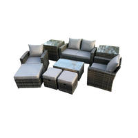 GARTENSOFA Hohe Rückenlehne Polyrattan Dunkelgrau 7-Sitzer - Dunkelgrau, Metall - Fimous