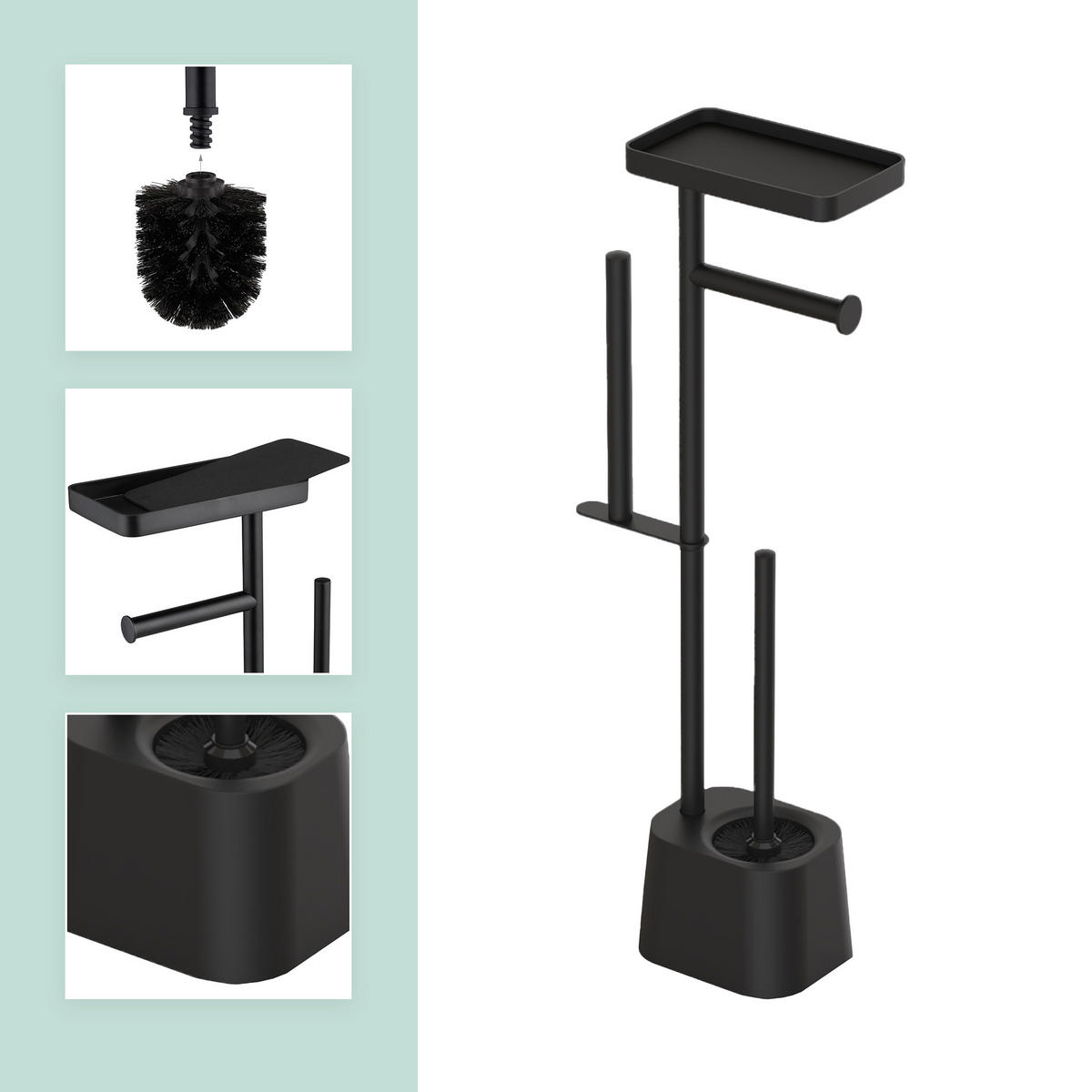 WC-GARNITUR - Schwarz, Kunststoff/Metall (29/65.5/11.5cm) - Relaxdays