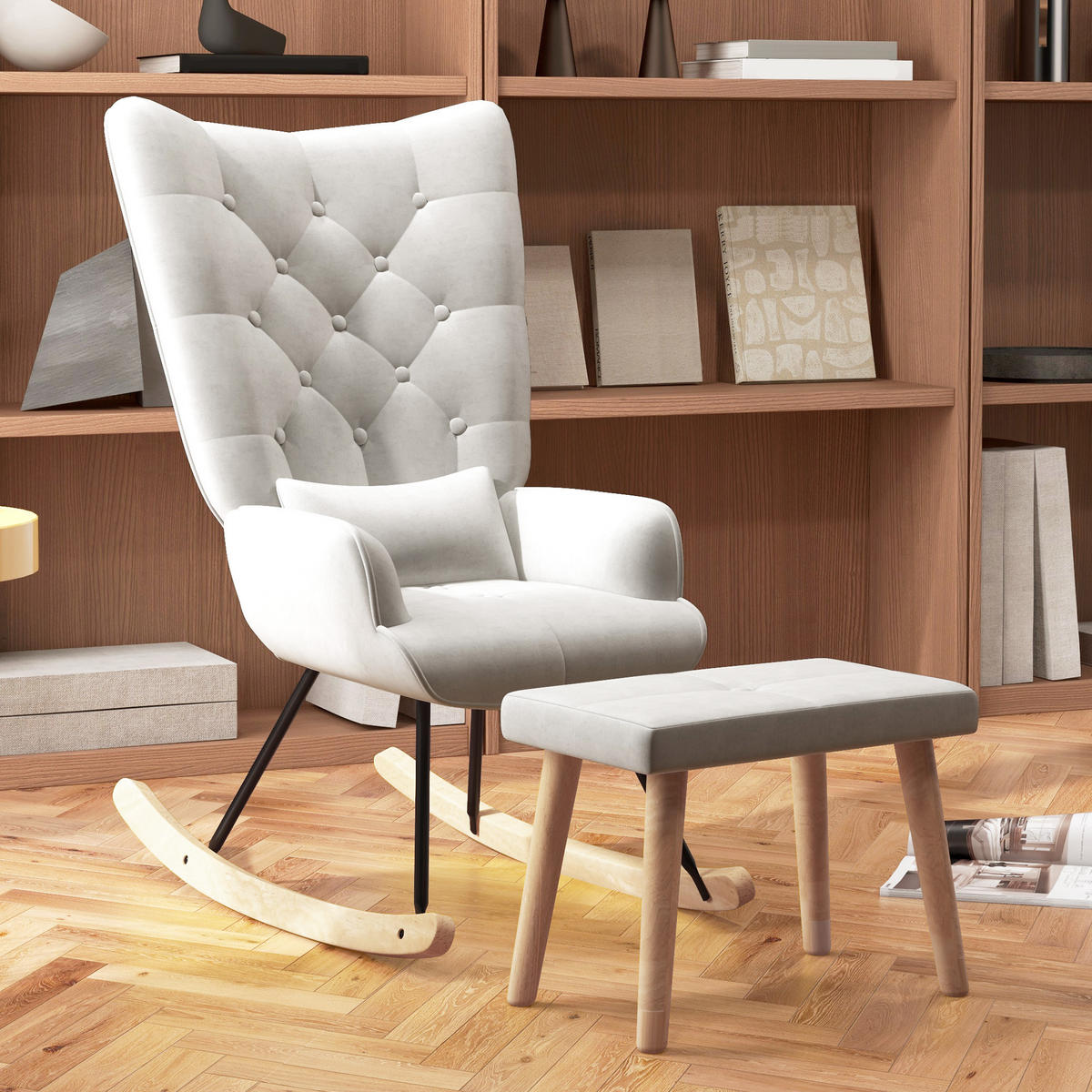 SCHAUKELSESSEL mit Hocker - Weiß, Kunststoff (96/101/66cm) - HOMCOM