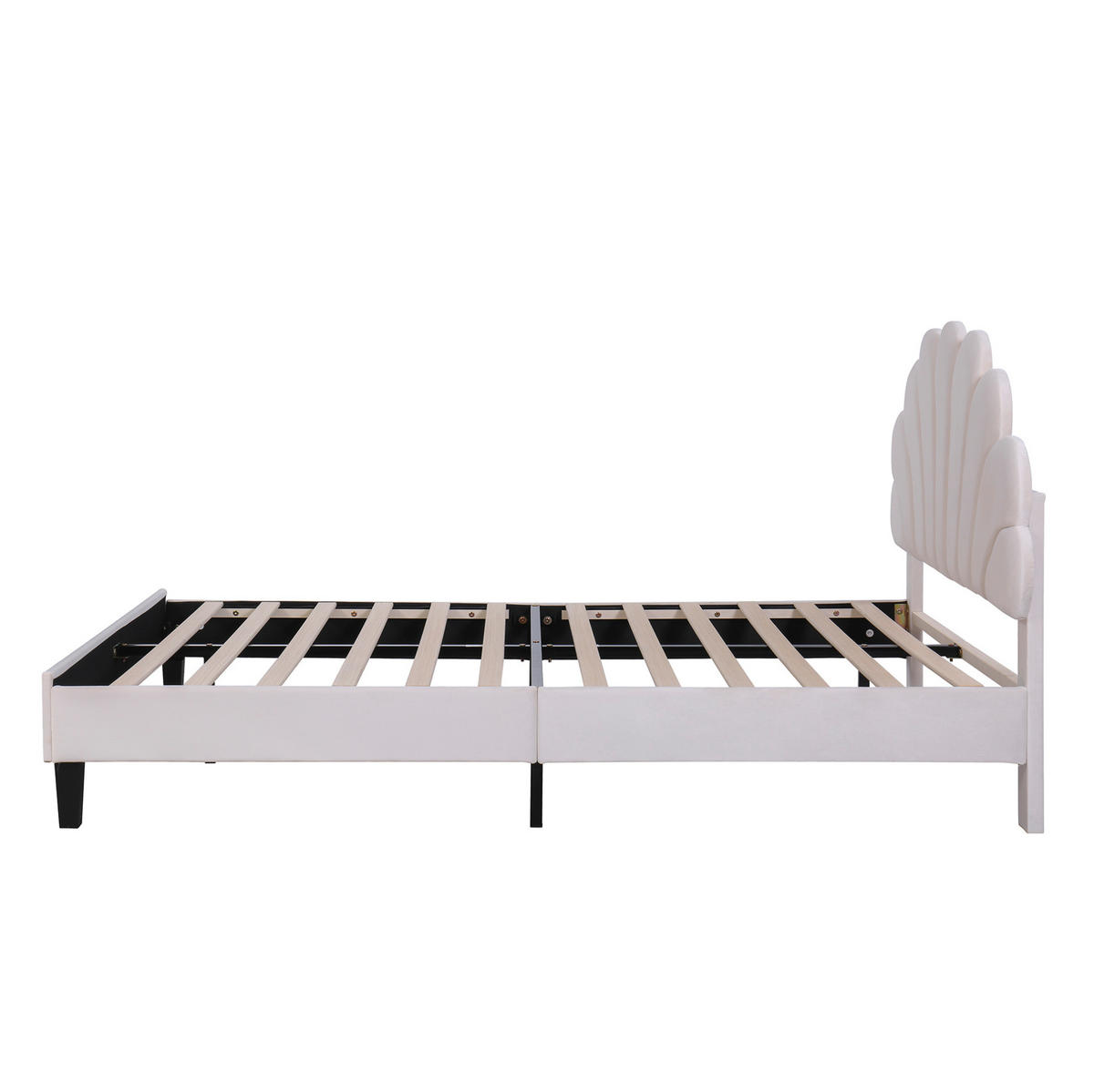 POLSTERBETT aus Samt 140x200 cm Beige mit Blumen-Kopfteil und Lattenrost - Beige, Textil (140/200cm) - IVMEU
