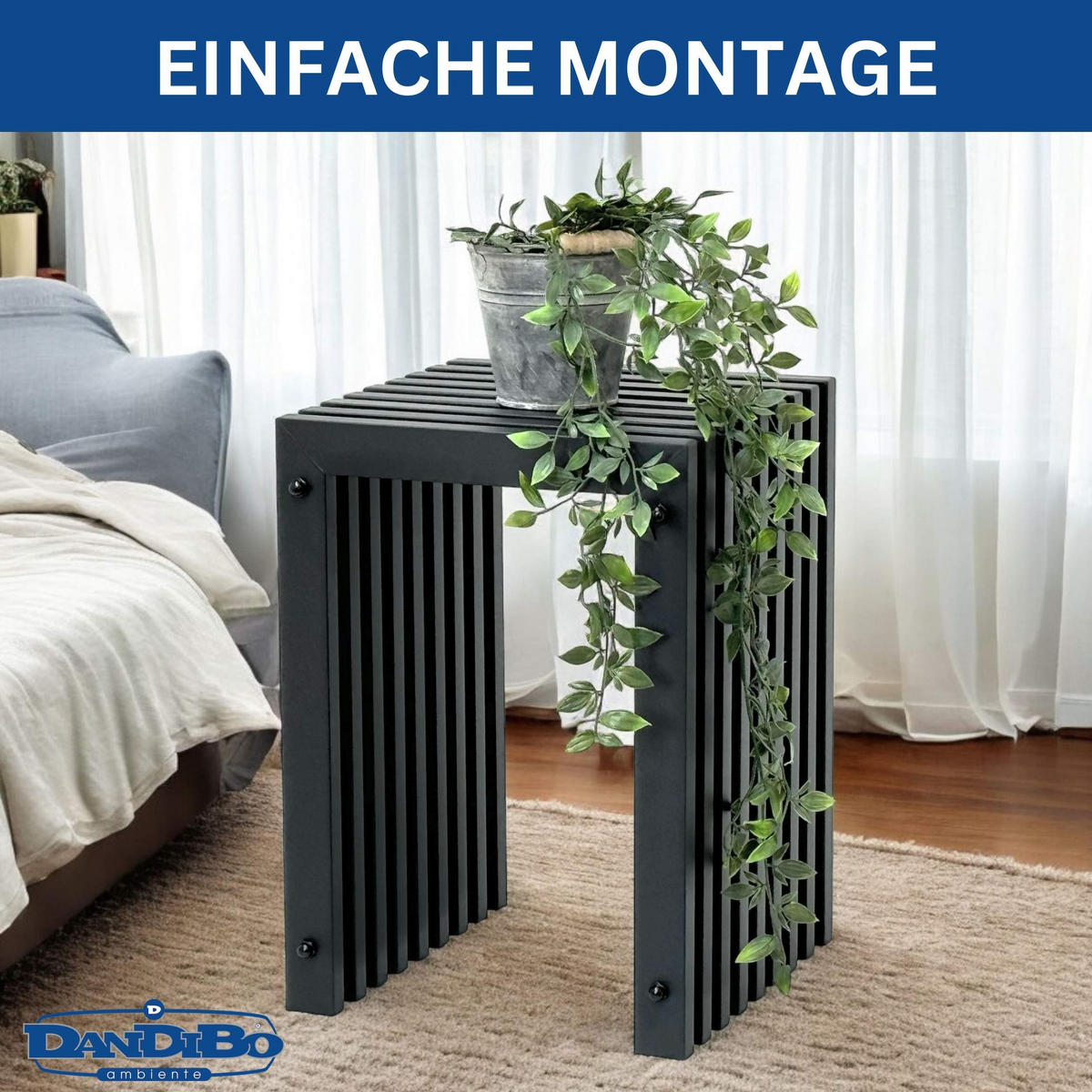 HOCKER Lamellen eckig Metall Schwarz 32/32/45 cm - Schwarz, Metall (32/45/32cm) - DanDiBo