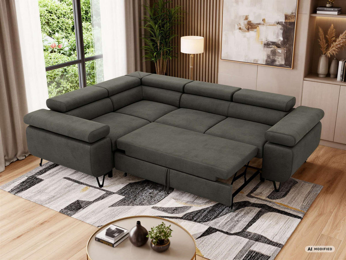 ECKSOFA FALCO L - Dunkelgrau Velvet - Links Seite - Dunkelgrau/Anthrazit, Textil/Metall (197/268cm) - MKS