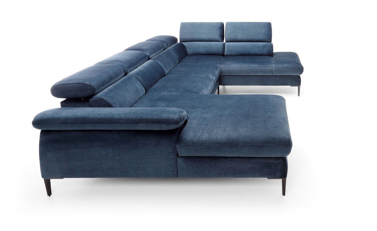 WOHNLANDSCHAFT MESTO Blau Velours-Stoff mit Schlaffunktion - Blau, Holz (353/94/182cm) - MASSENO