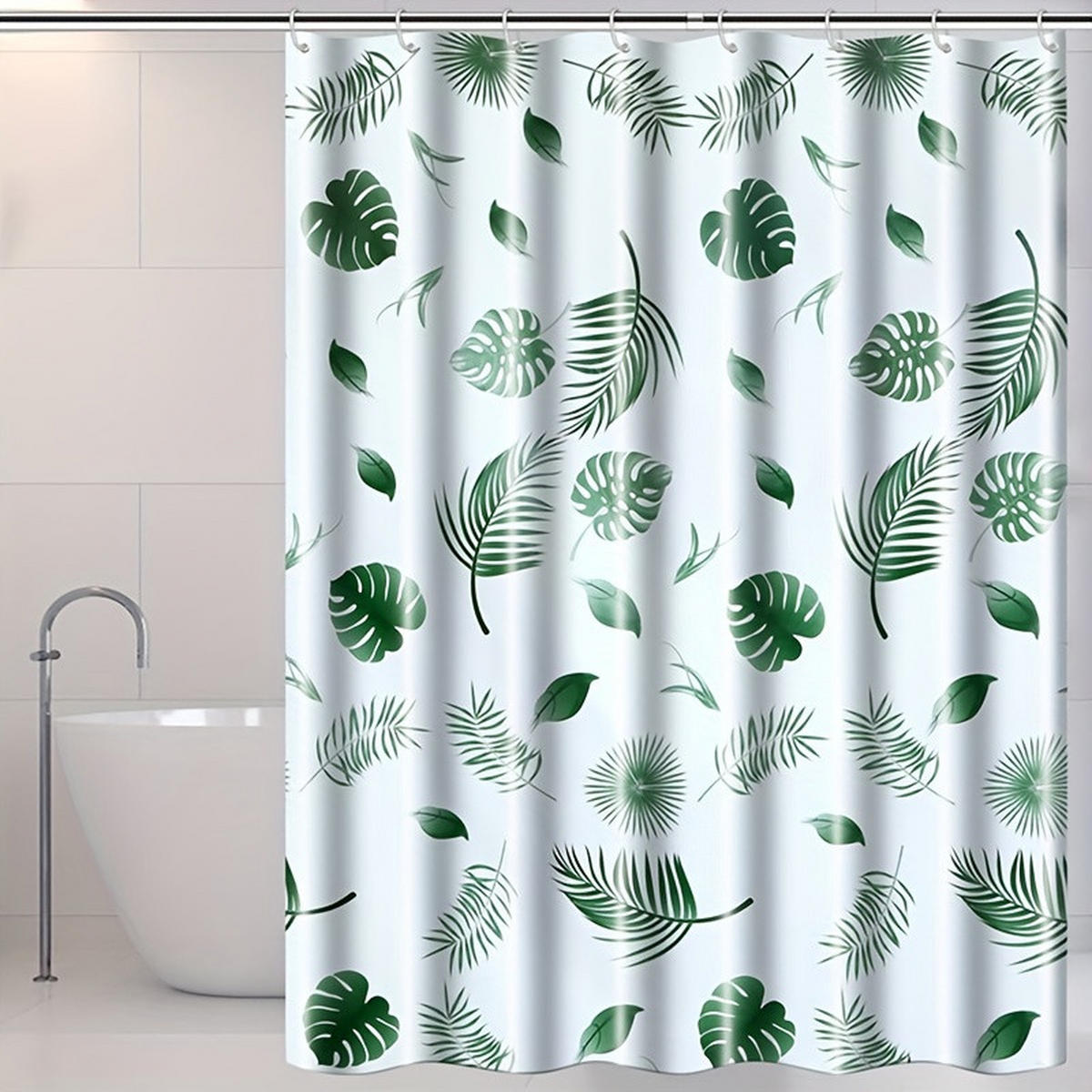 DUSCHVORHANG Grün 120 x 180 cm Pflanzen ohne Bohren mit Haken Badezimmer - Multicolor, Kunststoff (120/180cm) - MCBOSON