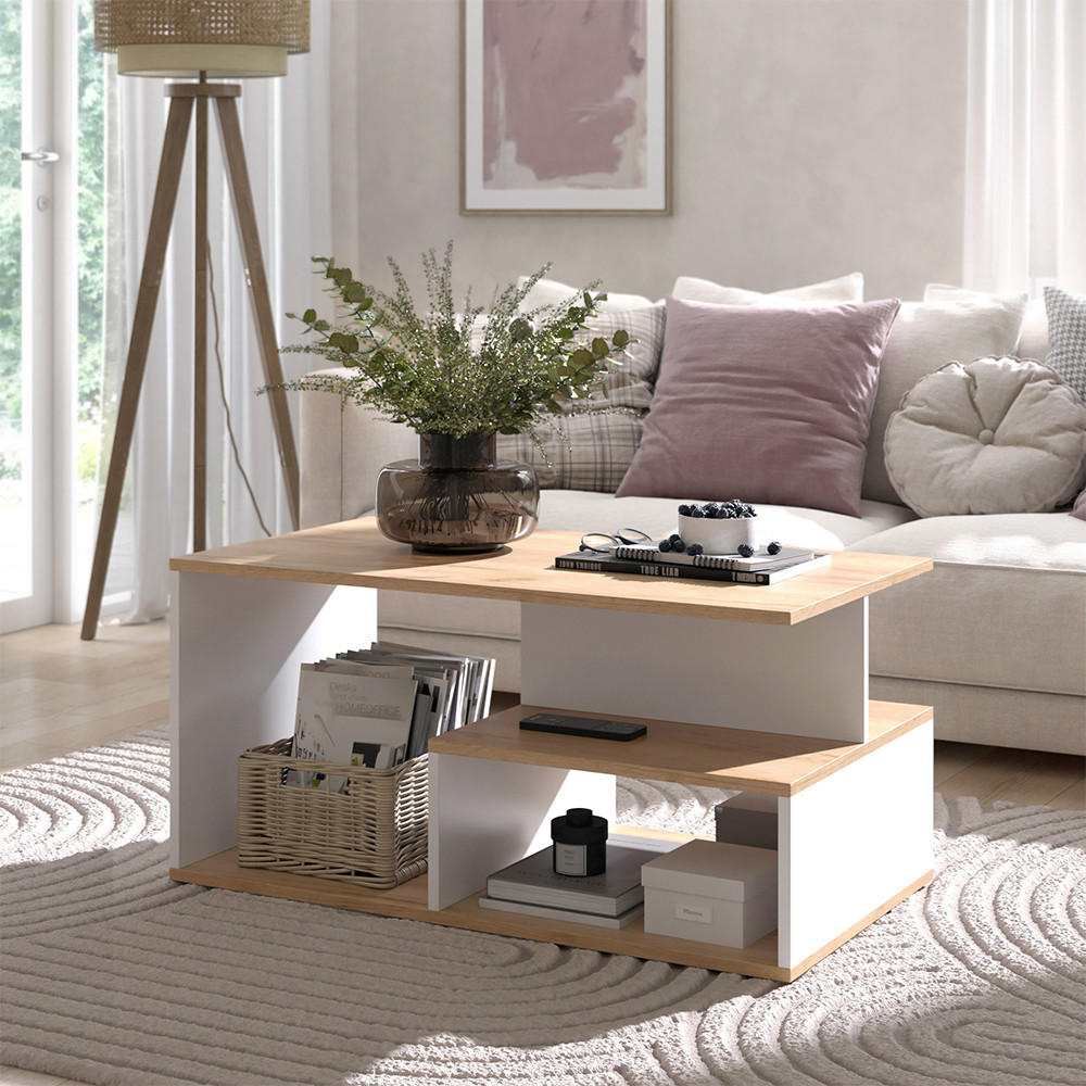 COUCHTISCH Hasso Goldkraft Eiche/Weiß 90 x 49.4 cm - Honigeiche/Weiß, Holzwerkstoff (49.4/90/43.8cm) - Vicco