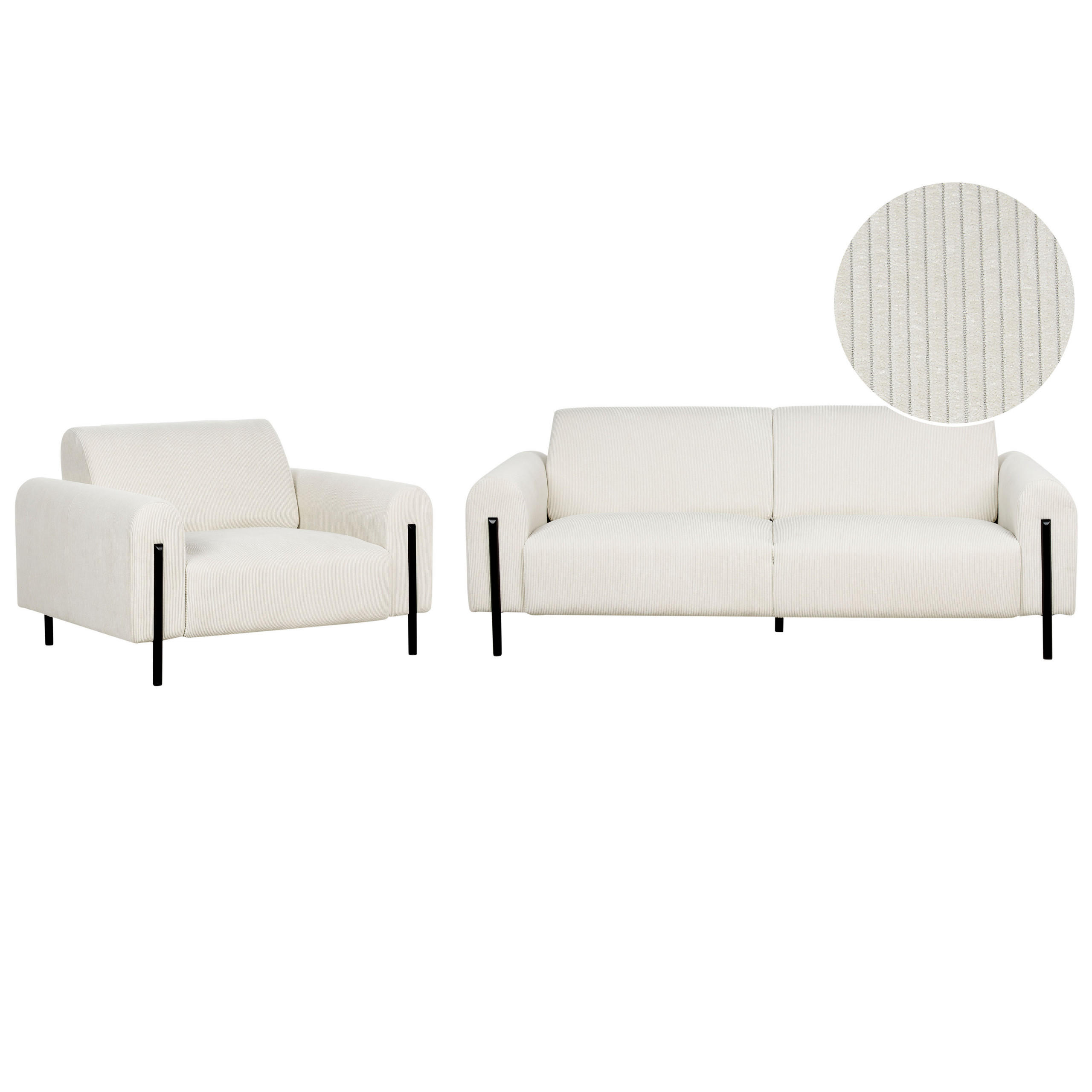 4-SITZER-SOFA Set Cord cremeweiß Askim - Schwarz/Weiß, Textil (122/122/207cm) - Beliani
