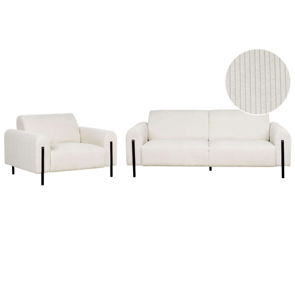 4-SITZER-SOFA Set Cord cremeweiß Askim - Schwarz/Weiß, Textil (122/122/207cm) - Beliani