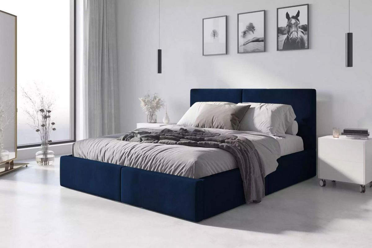 POLSTERBETT Hilton mit Stauraum - Dunkelblau, Textil/Metall (140/200cm) - Interbeds