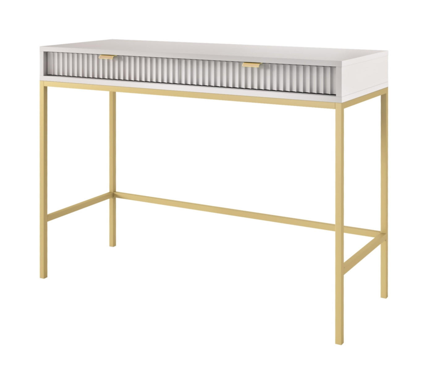 SCHMINKTISCH mit Schublade 104 cm Galla, Geriffelte Fronten, Grau + Gold - Goldfarben/Grau, Holz (104/77/50cm) - Emporius