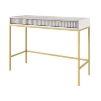 SCHMINKTISCH mit Schublade 104 cm Galla, Geriffelte Fronten, Grau + Gold - Goldfarben/Grau, Holz (104/77/50cm) - Emporius