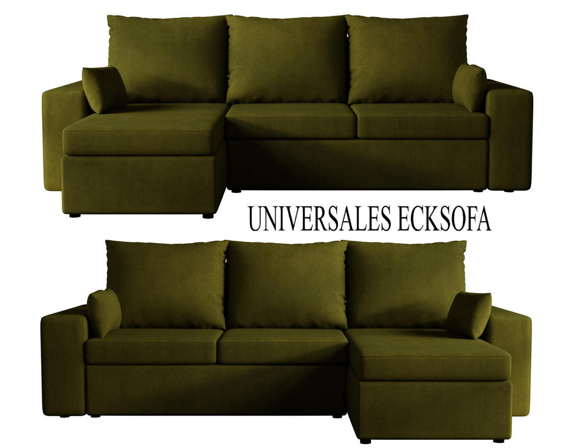 ECKSOFA Paco mit Bettkasten und Schlaffunktion, L-Form/XL-Form, Velourstoff, Universal - Olivgrün, Holzwerkstoff (246/145cm) - 4ALL HOME