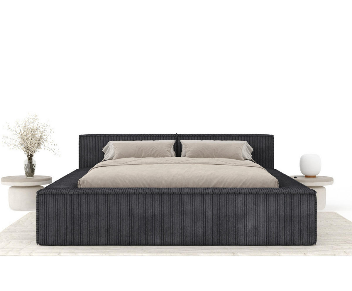 POLSTERBETT Voliera Anthrazit 200/200 cm im Samtstoff - Birkefarben/Anthrazit, Holz/Holzwerkstoff (200/200cm) - Maison de Reve