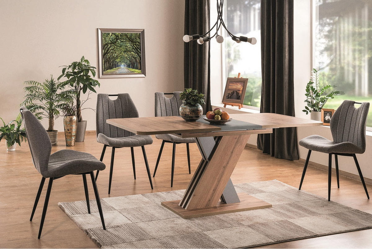 ESSTISCH rechteckig Eiche Artisan - Anthrazit ausziehbar - Anthrazit, Holzwerkstoff (85/140/76cm) - designimpex