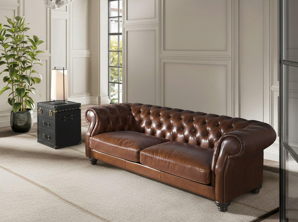 CHESTERFIELD-SOFA 3-Sitzer Chester-Sofa in cognacbraunem Leder 226/101/70 cm - Braun, Leder/Holz (226/70/101cm) - ANGEL CERDA