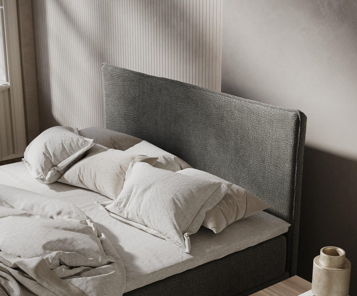 BOXBETT Peru Grau 180/200 cm im Chenille-Stoff - Schwarz/Grau, Holz/Holzwerkstoff (180/200cm) - Maison de Reve