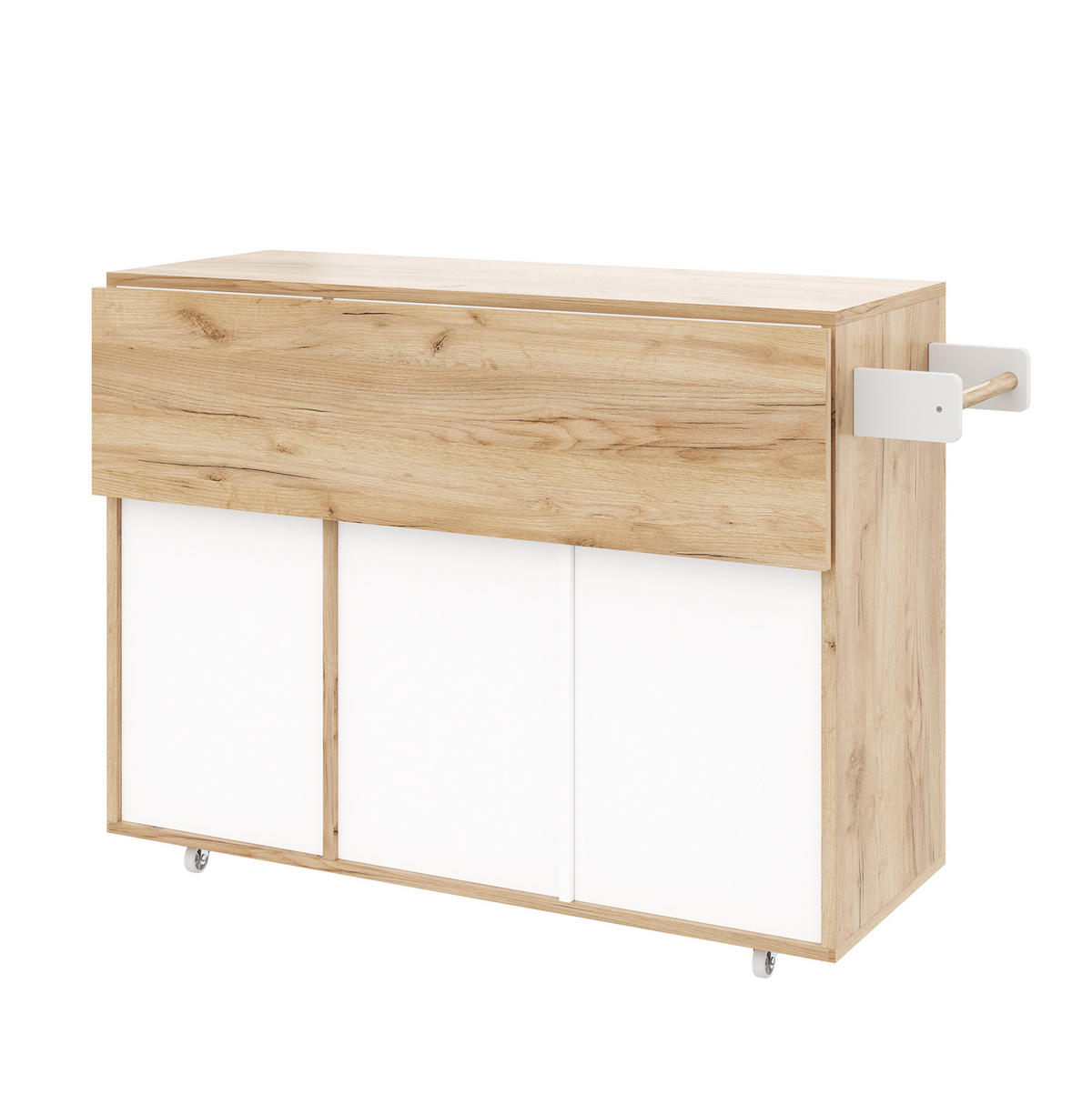 KÜCHENINSEL 120/46/85 cm weiß aus Holzwerkstoff mit 360°-Rollen - Weiß, Holzwerkstoff (120/85/46cm) - OKWISH