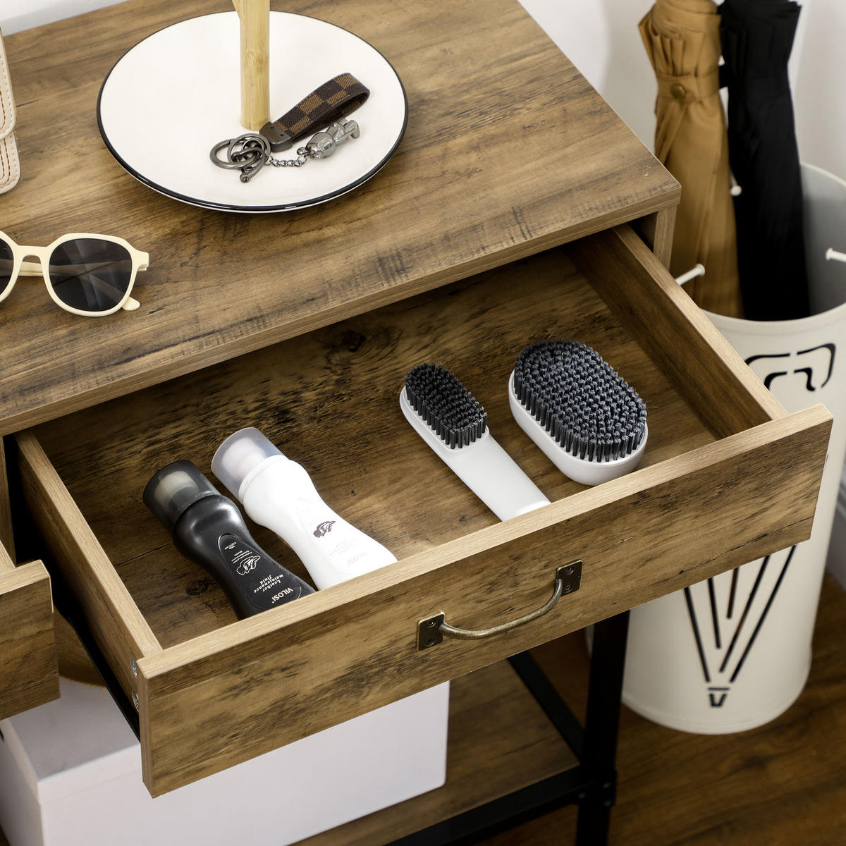 KONSOLENTISCH 100/35/76,5 cm Vintage Braun mit 2 Schubladen und Unterregal - Braun, Holzwerkstoff (35/100/76.5cm) - OKWISH