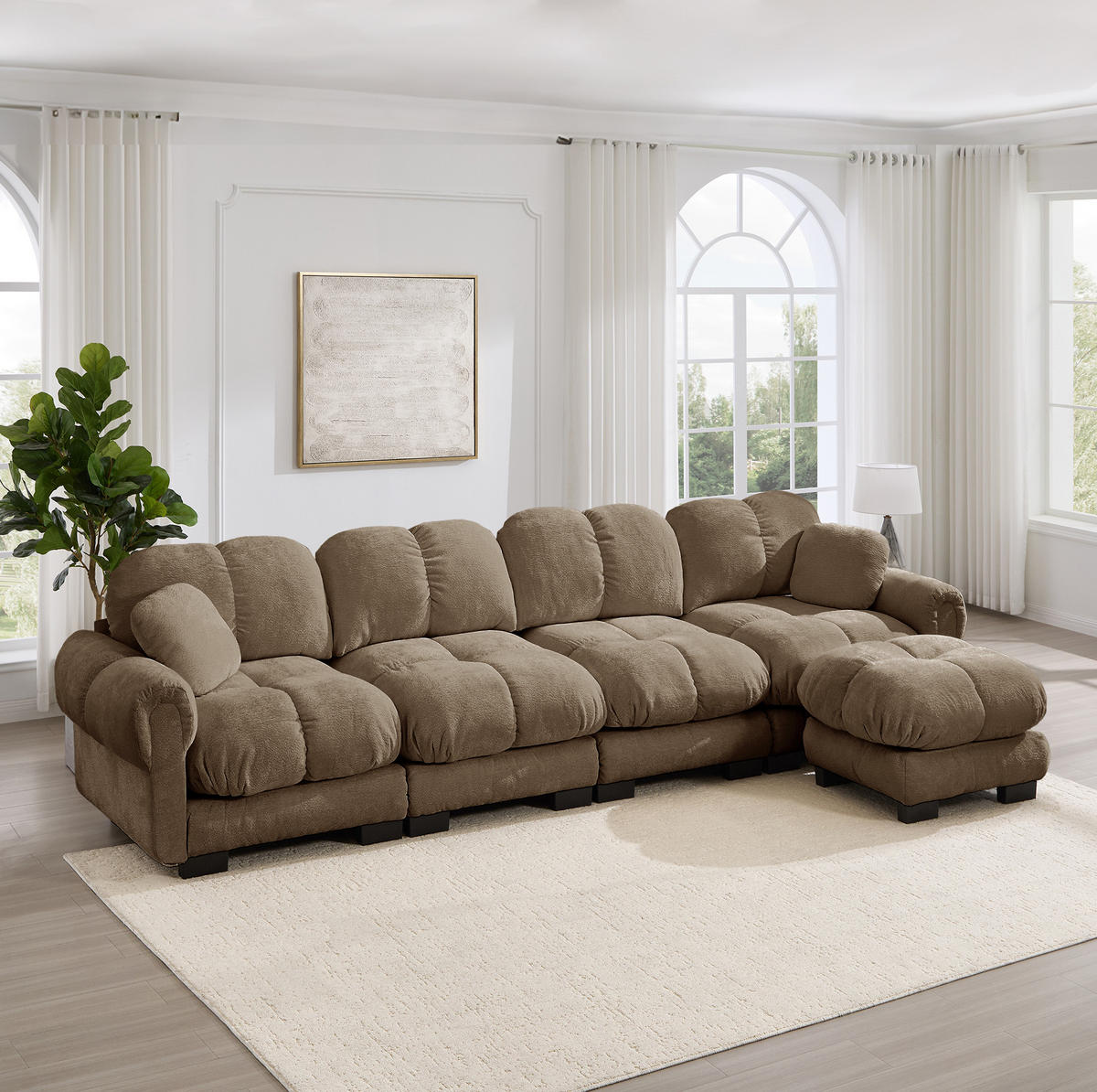 SOFA modular L-Form Braun Chenille - Braun, Holz (149/330cm) - Meubliv
