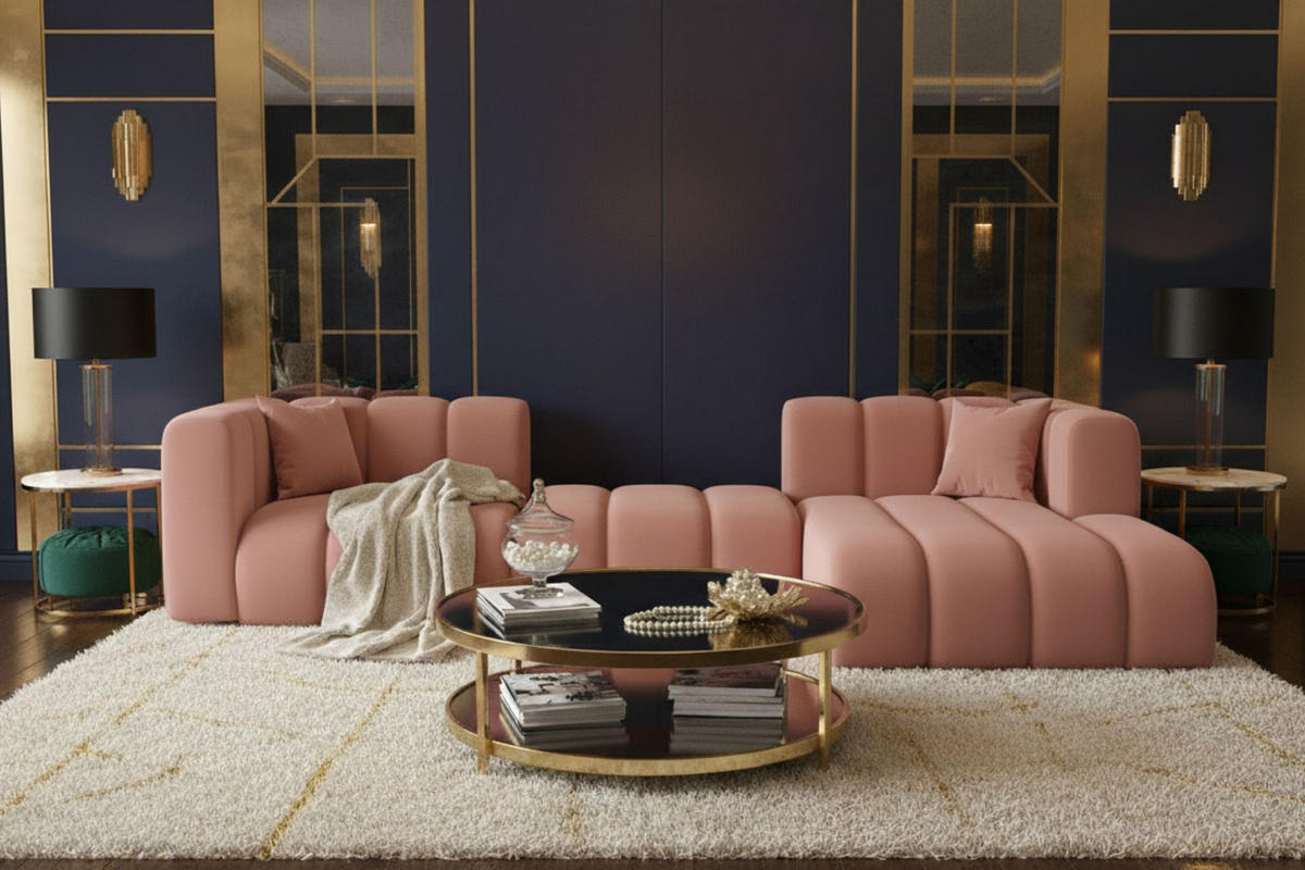 ECKSOFA L-Form Grand L 319 cm, Veloursstoff Salvador, Rosa, Rechts - Rosa, Holz (319/179cm) - Kaiser Möbel