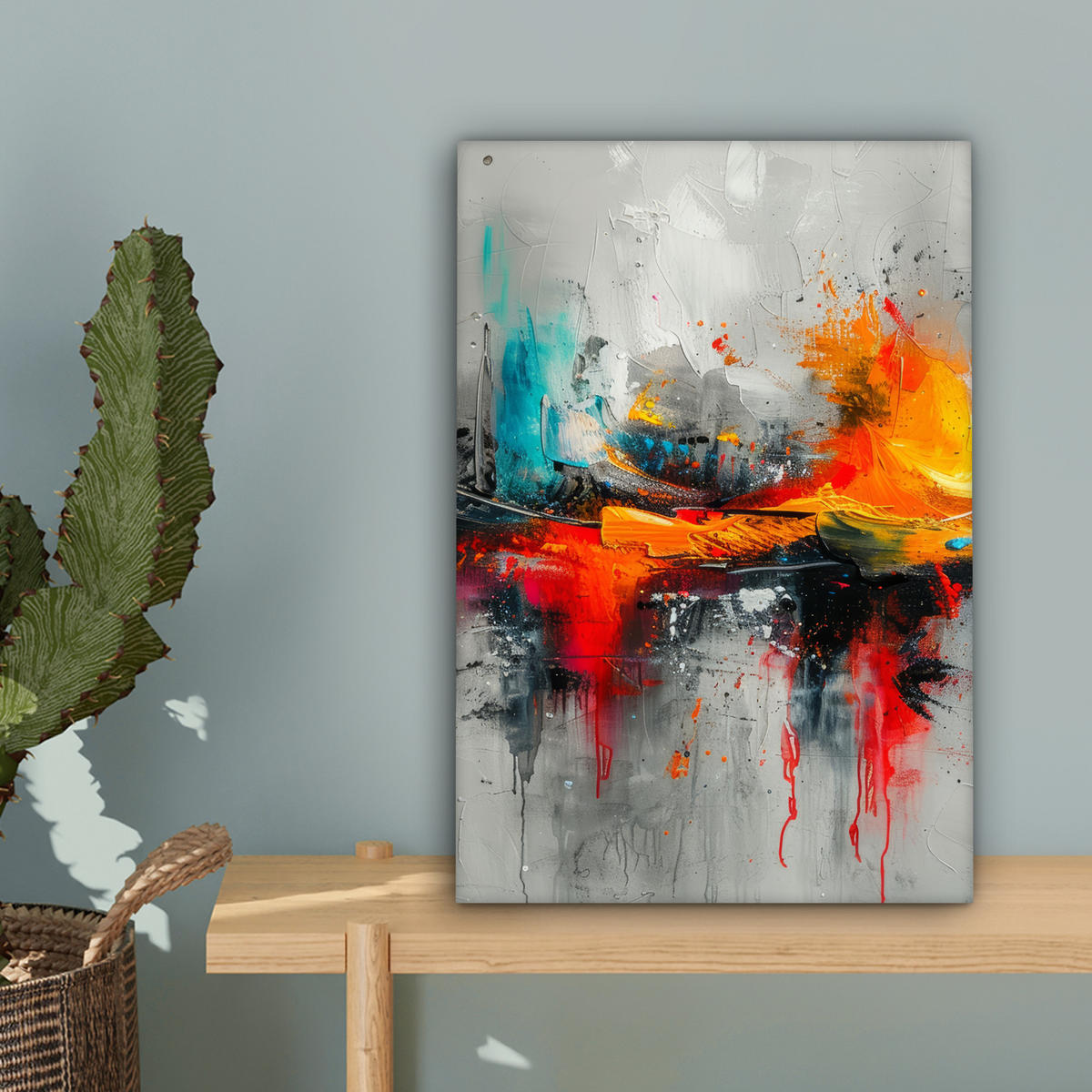LEINWANDBILD Moderne Kunst - Orange - Grau - Abstrakt 20x30 cm - Hellgrau, Textil (20/30cm) - MuchoWow