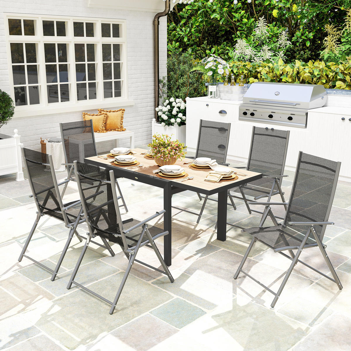 GARTENTISCH Ausziehbarer, 80/160x80 cm - Naturfarben, Metall (160/80/75cm) - Outsunny