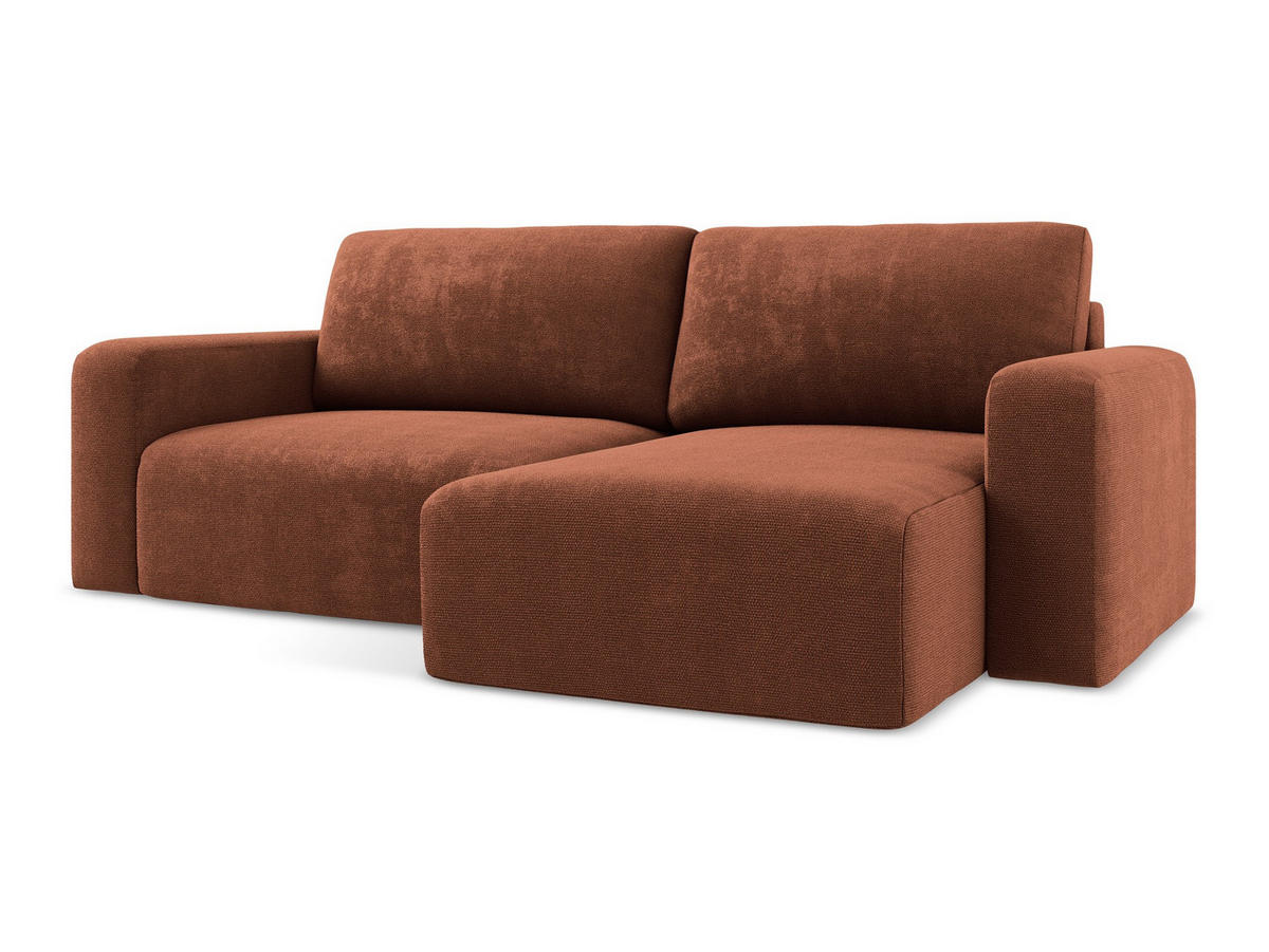 ECKSOFA mit Schlaffunktion rechts Chenille Stoff Orange - Terra cotta/Schwarz, Kunststoff/Textil (244/149cm) - Makamii