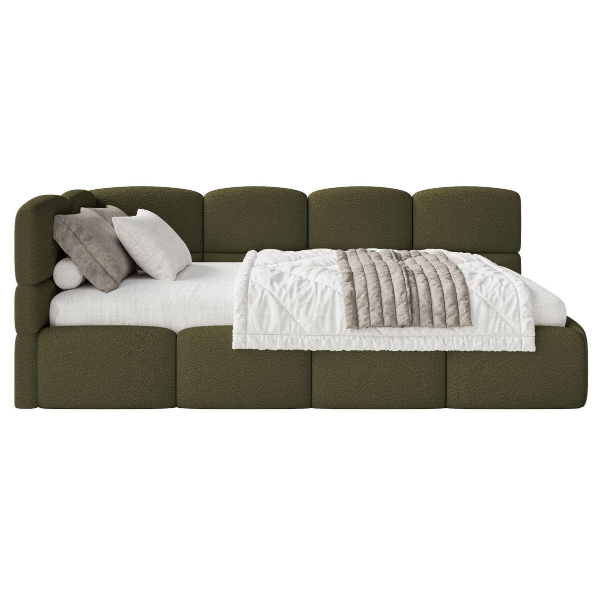 JUGENDBETT Cloudy links Bouclé Olivgrün - Olivgrün, Kunststoff/Textil (90/200cm) - Selsey