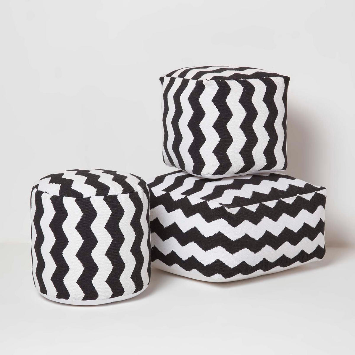 HOCKER schwarz-weiß, Zickzack-Hocker rund 40/40/45 cm - Schwarz, Textil (45/40/45cm) - Homescapes