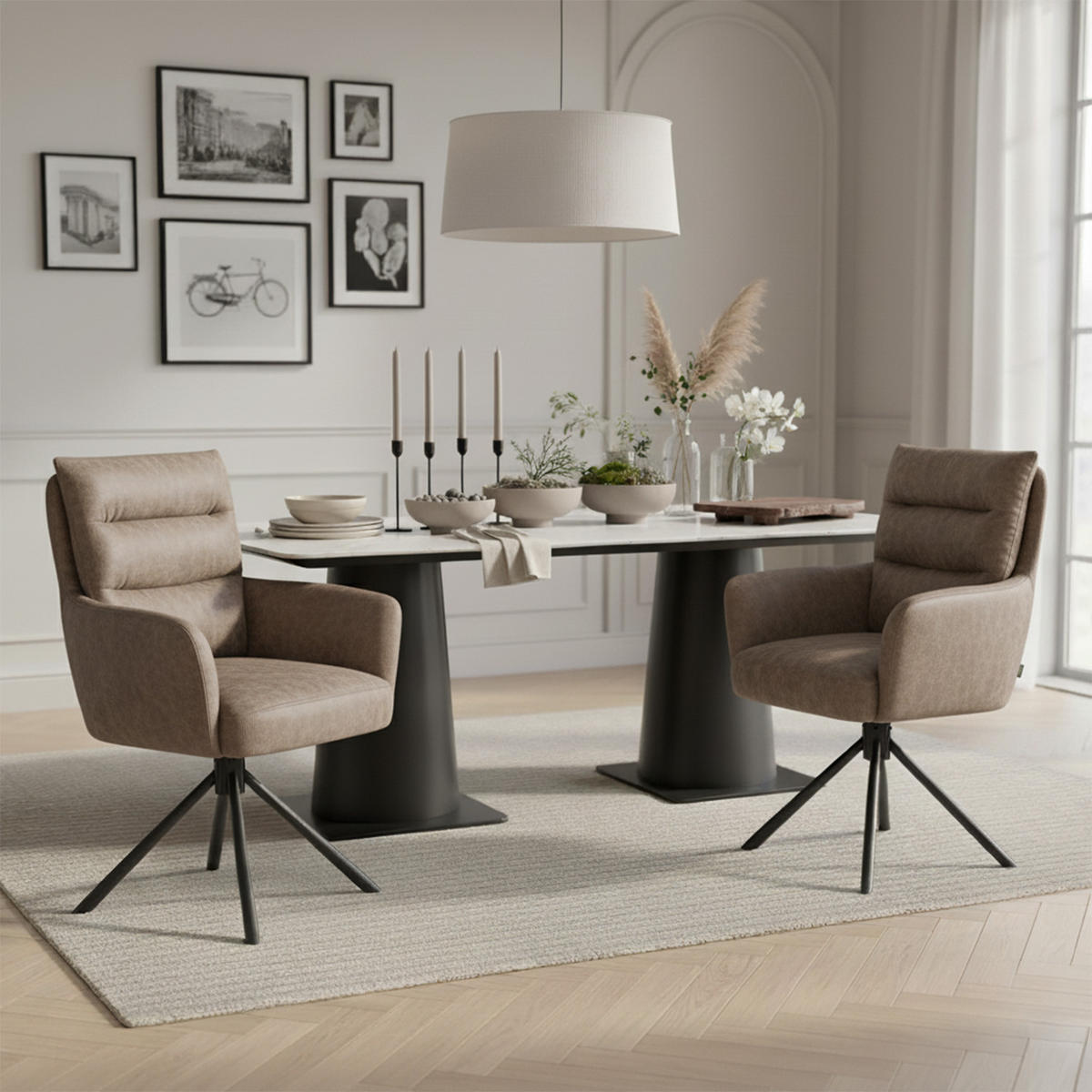 ARMLEHNSTUHL Mika-Jana 2er-Set - Taupe/Schwarz, Textil/Metall (59/94/66cm) - DUBI Möbel