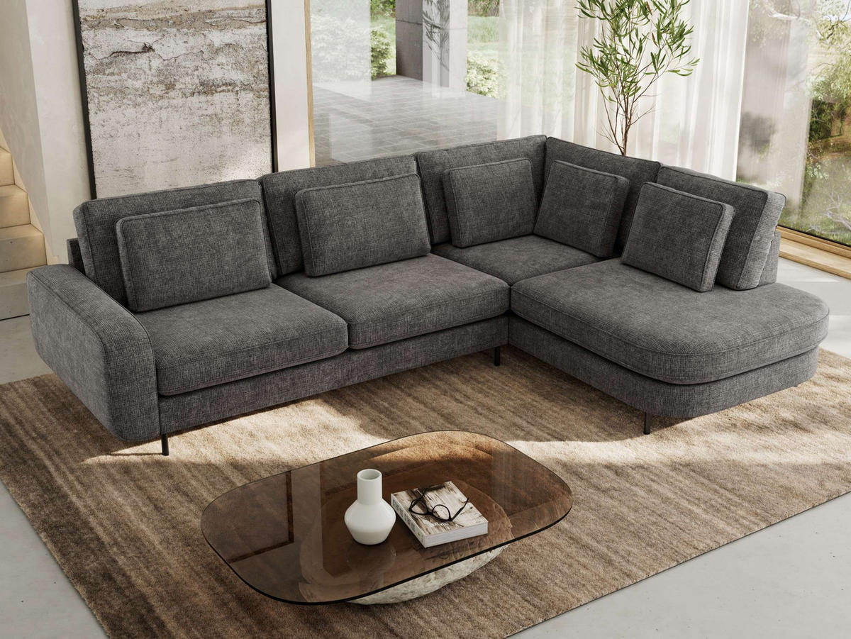 ROHOVÁ SEDAČKA CALENO L - Šedá hladký senil - Levá Strana - černá/tmavě šedá, kov/textil (317/225cm) - MKS