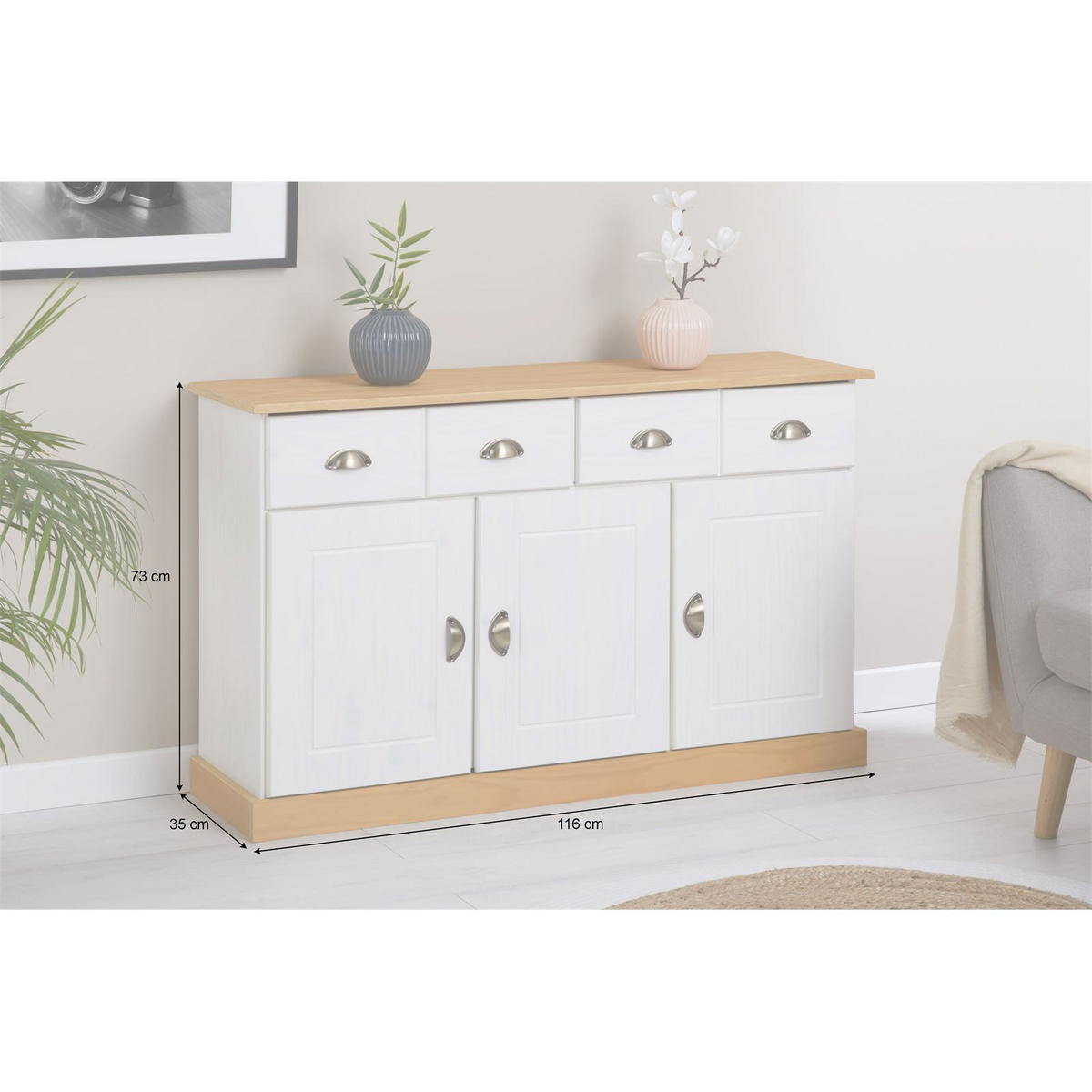 ANRICHTE PARIS - Weiß/Braun, Holz (116/73/35cm) - IDIMEX