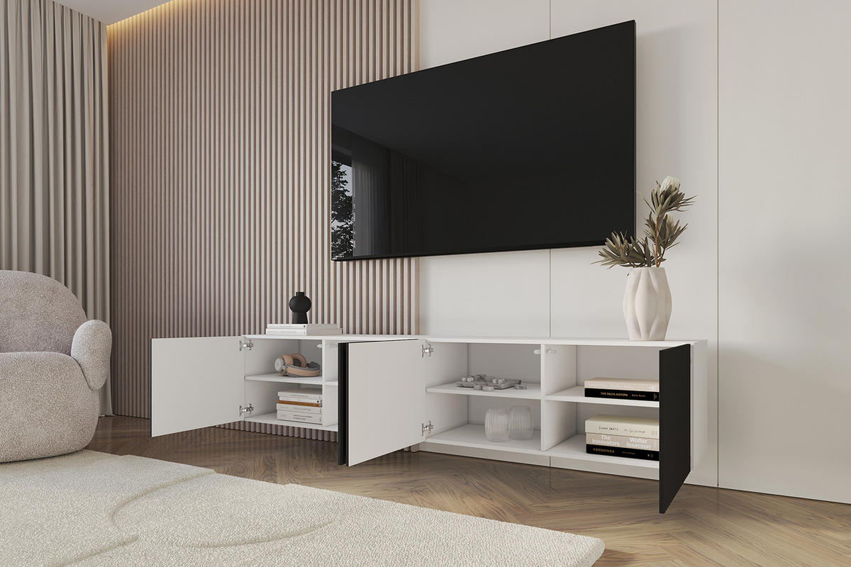 LOWBOARD NOA-2-W 2x100x40x41 cm - Weiß / Schwarz - Schwarz, Holzwerkstoff (200/40/41cm) - ALTDECOR