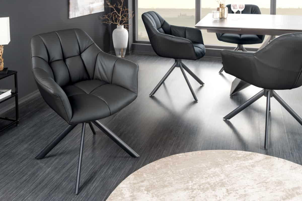 STUHL PAPILLON Echtleder Schwarz 85 cm - Schwarz/Braun, Leder/Metall (65/83/66cm) - riess-ambiente