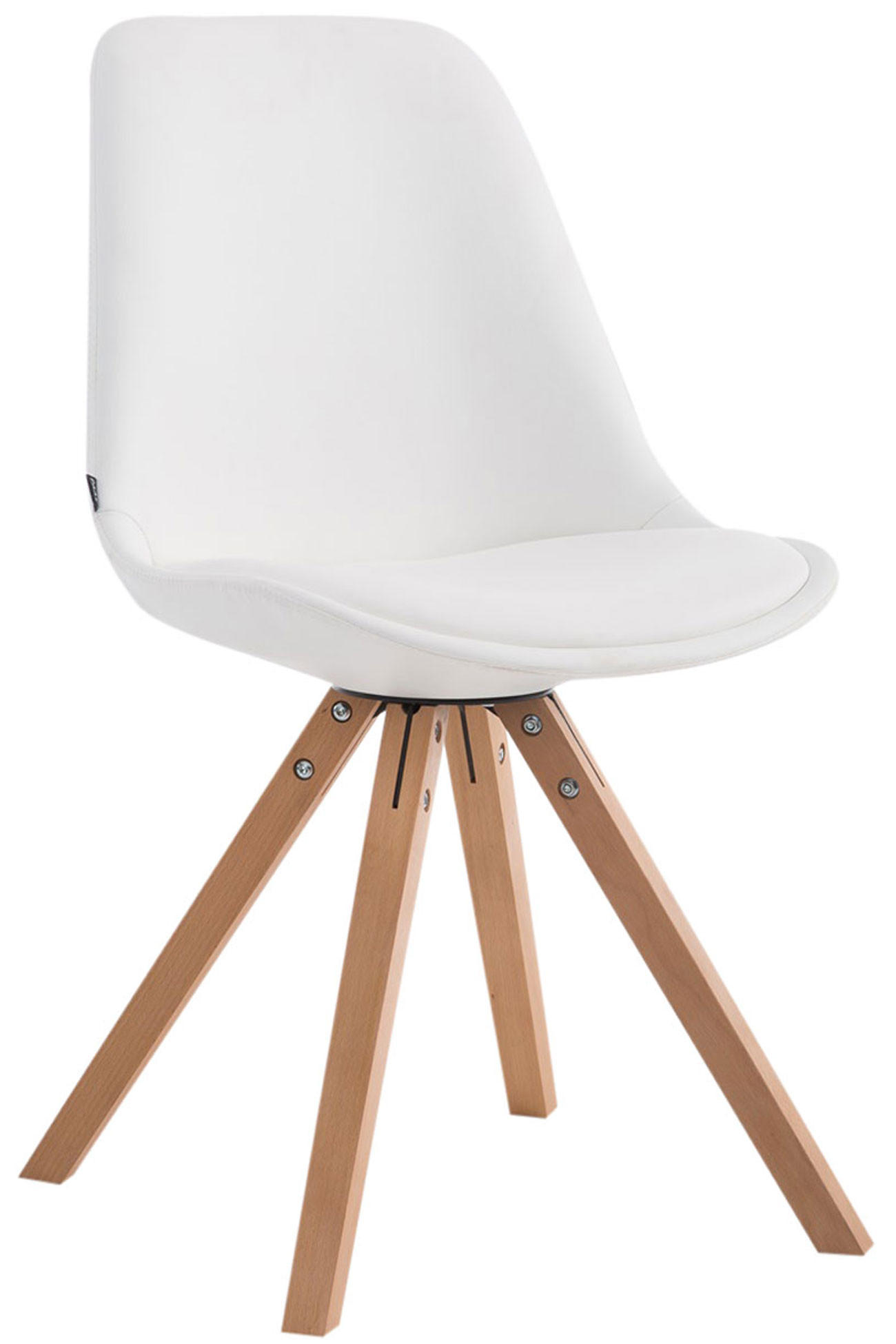 STUHL Lederlook weiß - Eukalyptusholzfarben/Weiß, Holz/Textil (47.5/83.5/55.5cm) - CLP