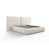BETT mit Bettkasten und Doppelkopfteil Kelp aus strukturiertem Stoff beige 140x200cm - Beige, Textil (140/200cm) - Micadoni