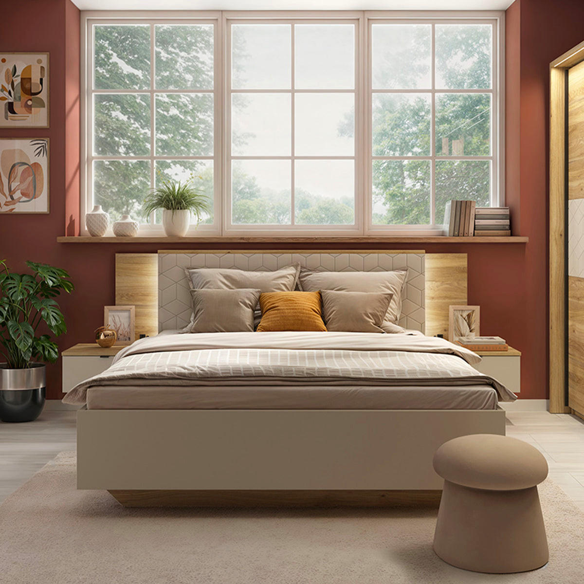 BOXSPRING POSTELJA 160/200 Naya Kašmir - bež, leseni material (160/200cm) - Petits-meubles