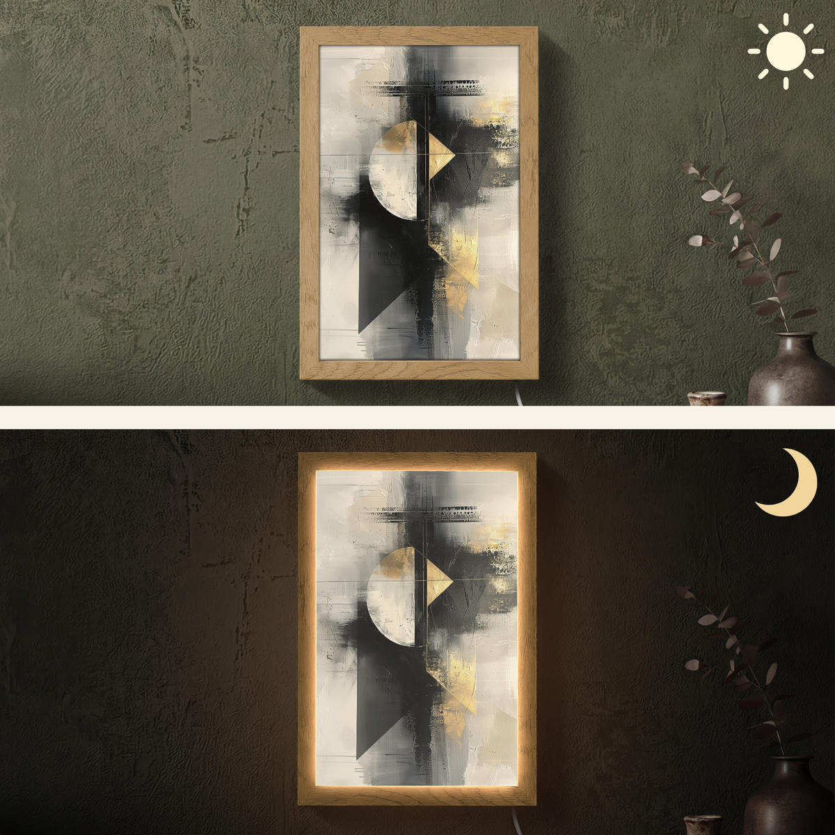 NÁSTĚNNÁ LAMPA Abstraktní - černá - barva - moderní 20x30 cm - šedá, kompozitní dřevo (20/30/8cm) - OnlyWow