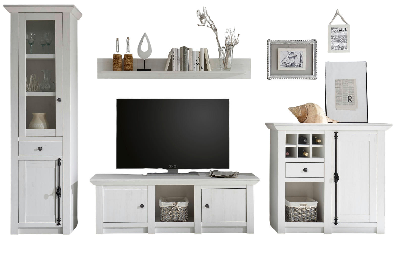 Furn.Design Wohnwand Weiß 340x207x45 cm