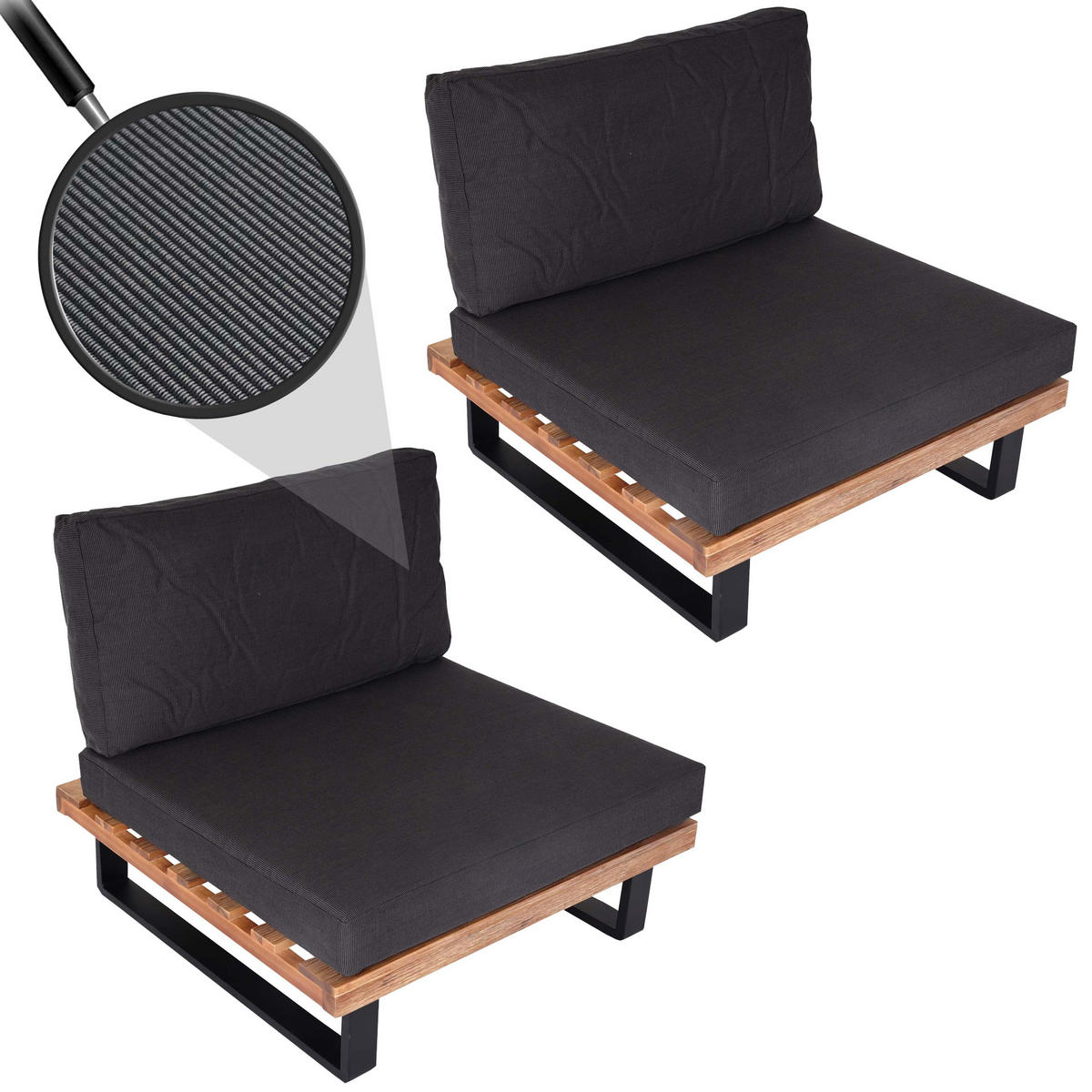 LOUNGESESSEL Garten 2er-Set Hellbraun Dunkelgrau - Braun, Metall (82/75/82cm) - PROREGAL