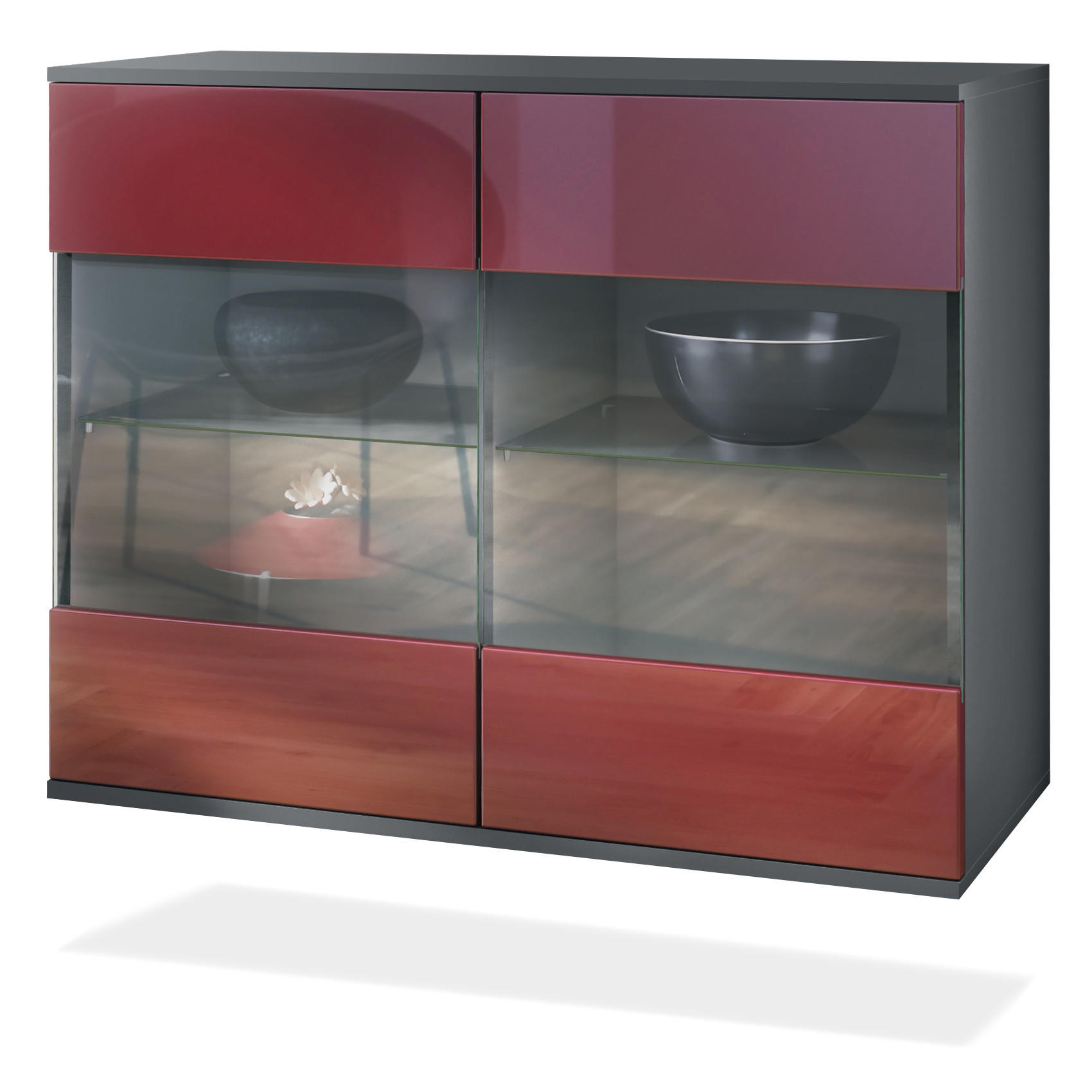KOMMODE Bari Bordeaux Hochglanz - Bordeaux, Holzwerkstoff (92.5/73.5/35cm) - Vladon