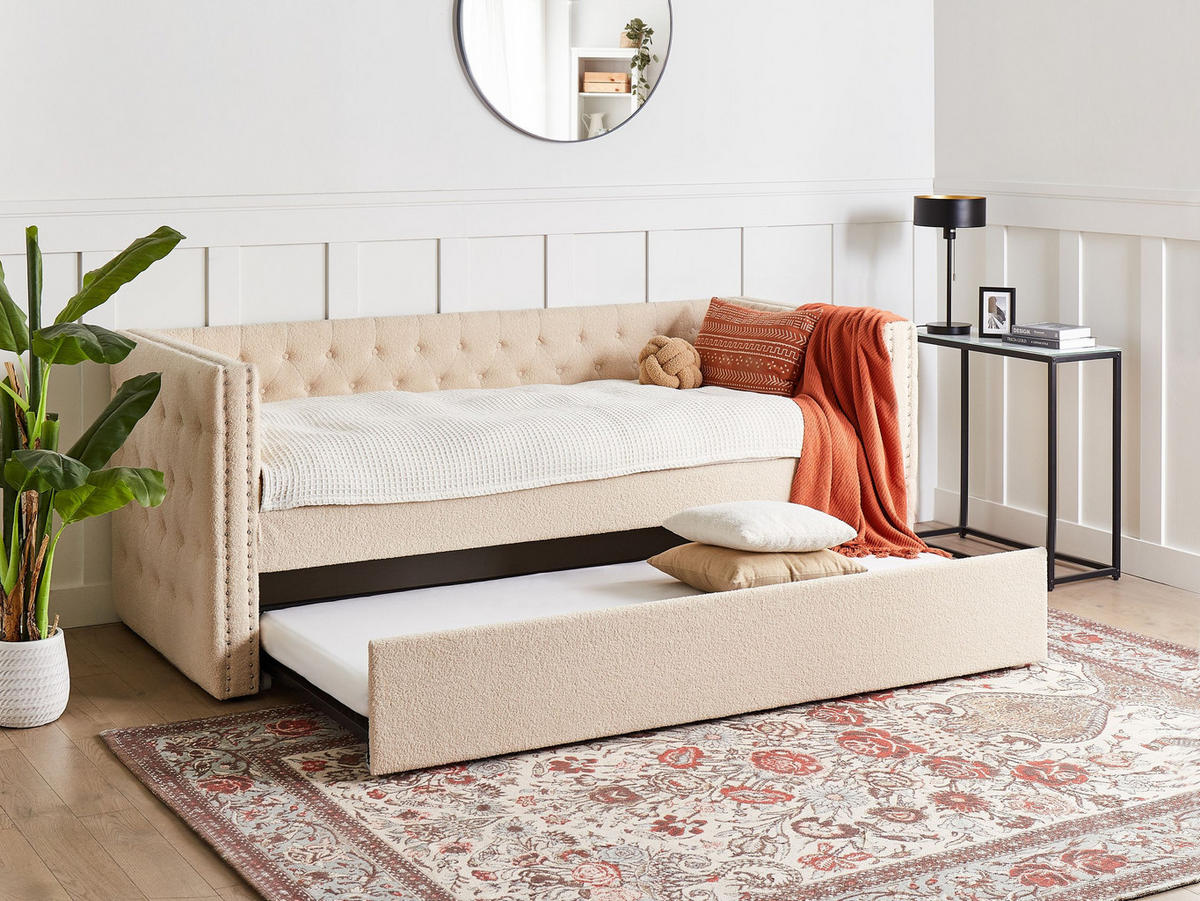 TAGESBETT Beige 90-200 cm Gassin - Beige, Holz/Textil (90/200cm) - Beliani